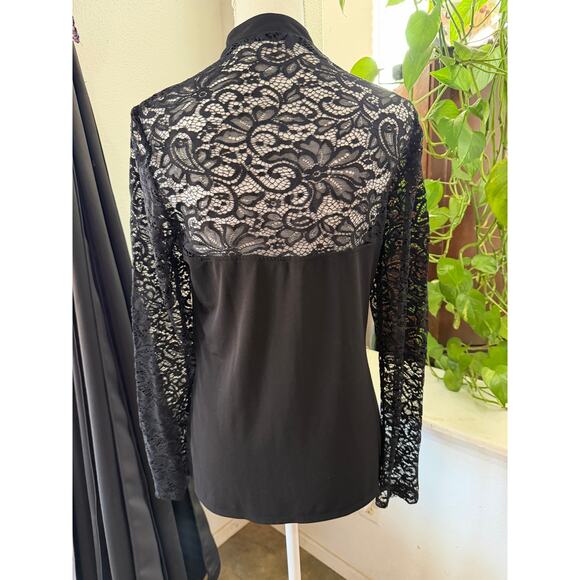 Express Black Lace Long Sleeve Mock Neck Blouse – Size L - Picture 3 of 4